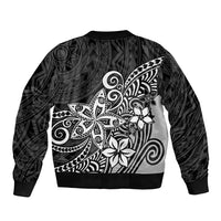 Polynesia Sleeve Zip Bomber Jacket Plumeria Black Curves LT7 - Polynesian Pride