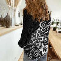 Polynesia Women Casual Shirt Plumeria Black Curves LT7 - Polynesian Pride