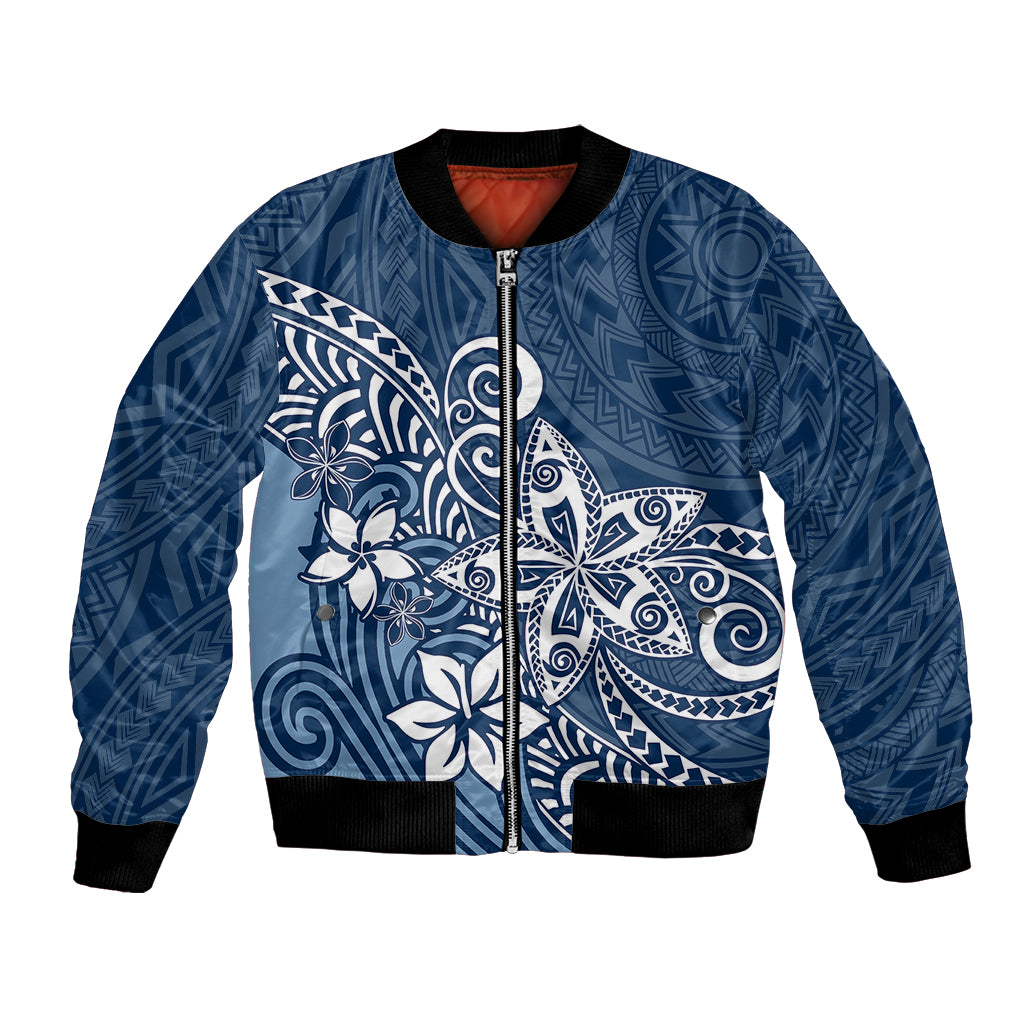 Polynesia Bomber Jacket Plumeria Blue Curves LT7 Unisex Blue - Polynesian Pride