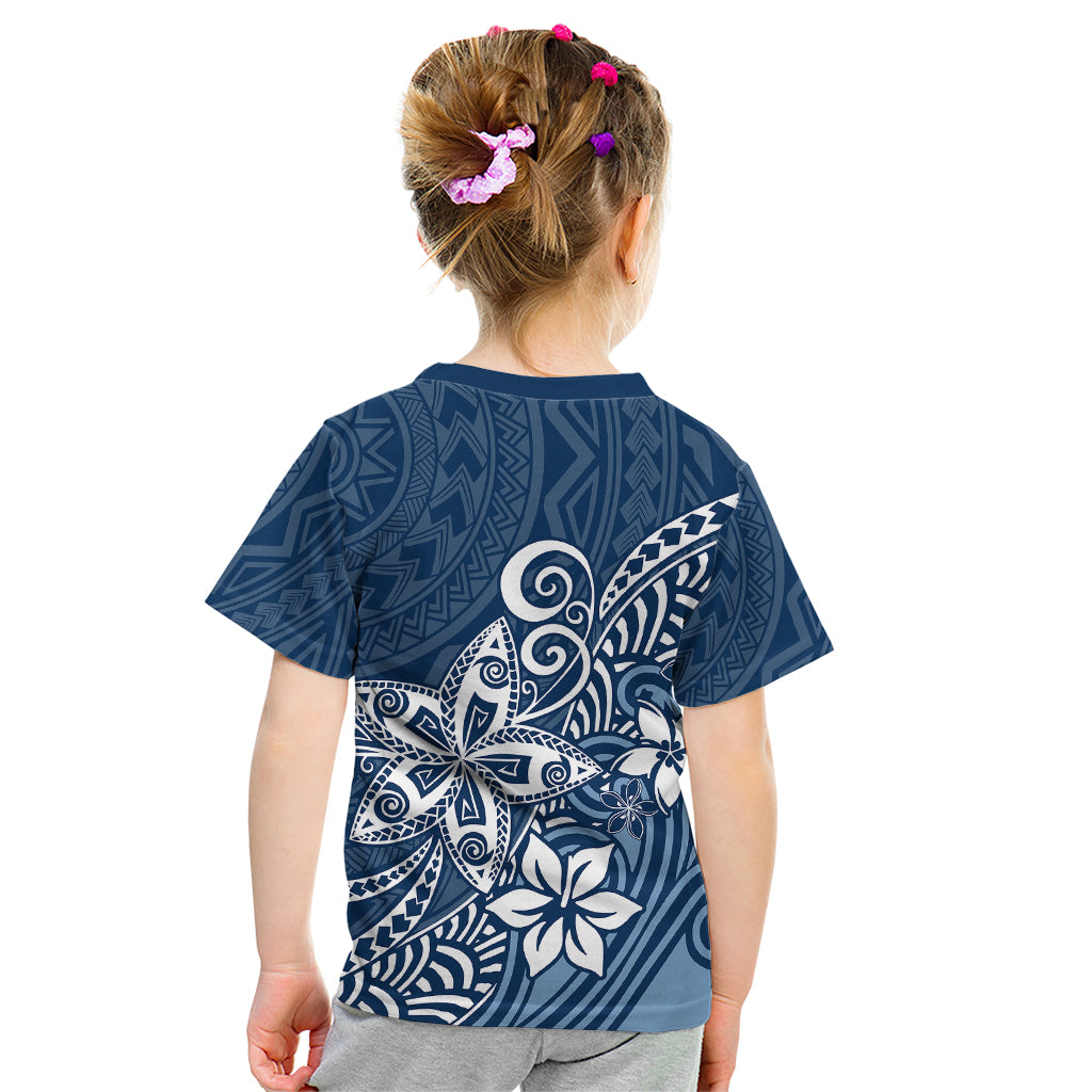 Polynesia Kid T Shirt Plumeria Blue Curves LT7 - Polynesian Pride