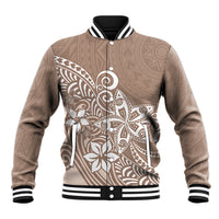 Polynesia Baseball Jacket Plumeria Beige Curves LT7 Unisex Beige - Polynesian Pride