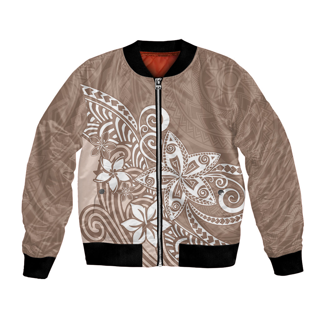 Polynesia Bomber Jacket Plumeria Beige Curves LT7 Unisex Beige - Polynesian Pride