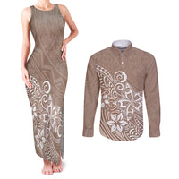 Polynesia Couples Matching Tank Maxi Dress and Long Sleeve Button Shirts Plumeria Beige Curves LT7 Beige - Polynesian Pride