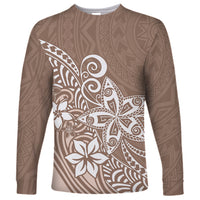 Polynesia Long Sleeve Shirt Plumeria Beige Curves LT7 Unisex Beige - Polynesian Pride