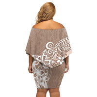 Polynesia Off Shoulder Short Dress Plumeria Beige Curves LT7 - Polynesian Pride