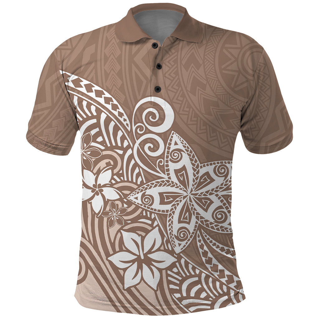 Polynesia Polo Shirt Plumeria Beige Curves LT7 Beige - Polynesian Pride