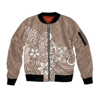 Polynesia Sleeve Zip Bomber Jacket Plumeria Beige Curves LT7 Unisex Beige - Polynesian Pride