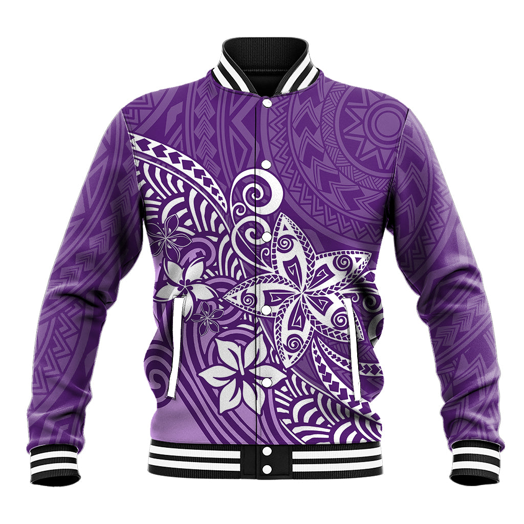 Polynesia Baseball Jacket Plumeria Purple Curves LT7 Unisex Purple - Polynesian Pride