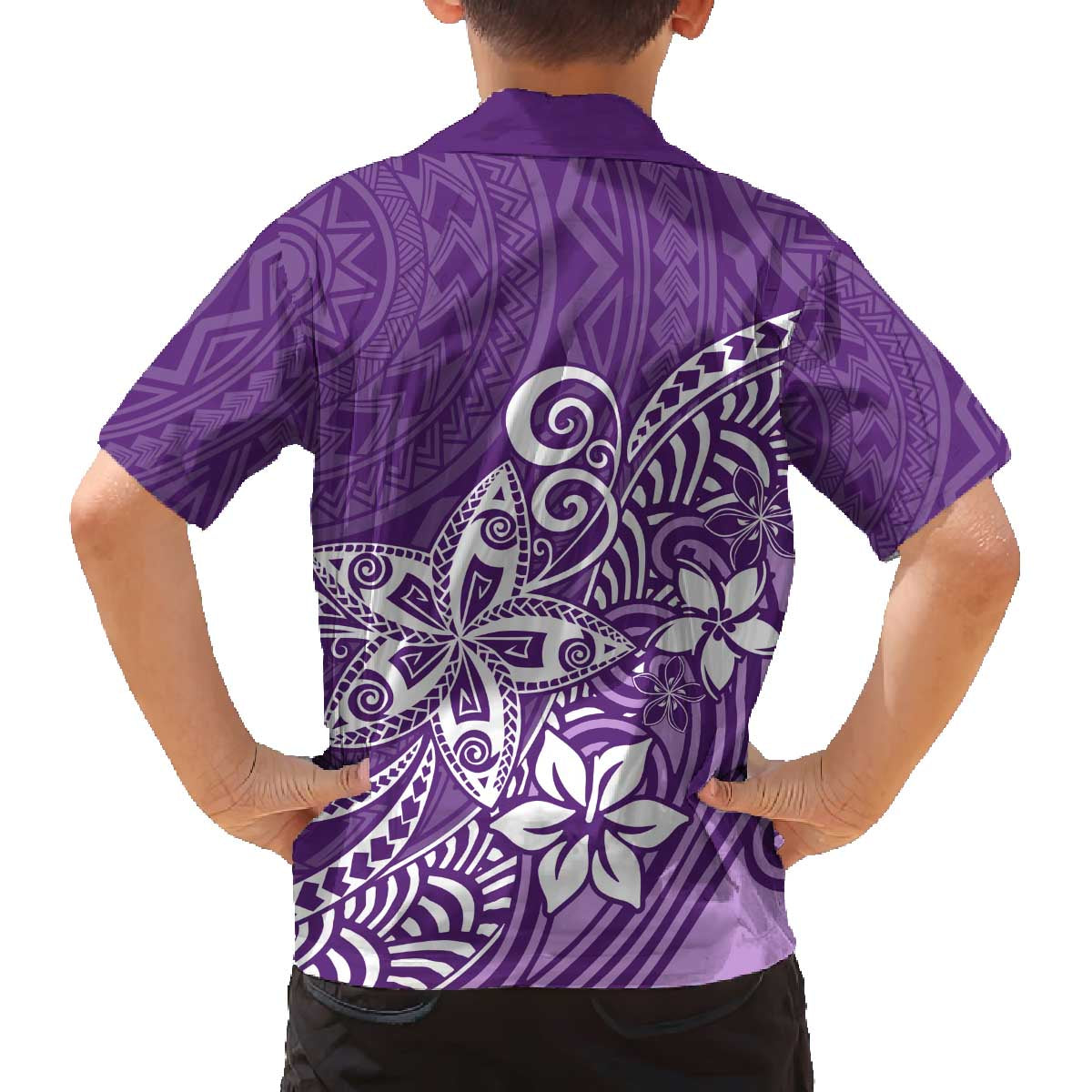 Hawaii Family Matching Outfits Polynesia Off Shoulder Long Sleeve Dress And Shirt Family Set Clothes Plumeria Purple Curves LT7