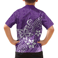 Hawaii Family Matching Outfits Polynesia Off Shoulder Long Sleeve Dress And Shirt Family Set Clothes Plumeria Purple Curves LT7