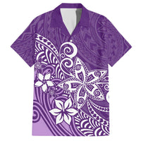 Hawaii Family Matching Outfits Polynesia Off Shoulder Long Sleeve Dress And Shirt Family Set Clothes Plumeria Purple Curves LT7