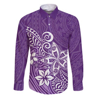 Hawaii Family Matching Outfits Polynesia Off Shoulder Long Sleeve Dress And Shirt Family Set Clothes Plumeria Purple Curves LT7