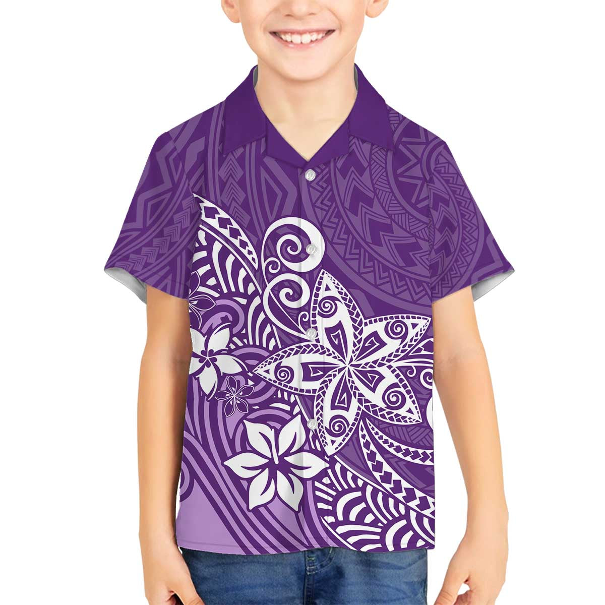 Hawaii Family Matching Outfits Polynesia Off Shoulder Long Sleeve Dress And Shirt Family Set Clothes Plumeria Purple Curves LT7