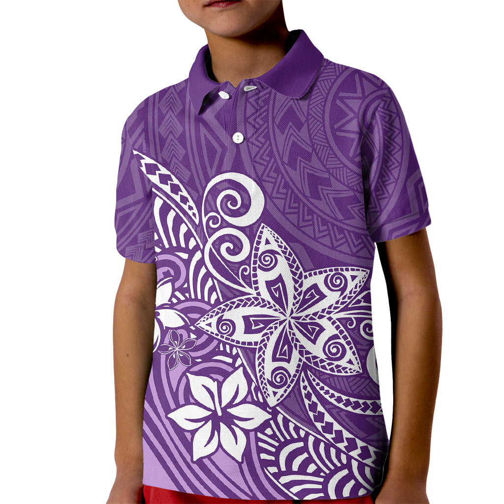 Polynesia Kid Polo Shirt Plumeria Purple Curves LT7 Kid Purple - Polynesian Pride