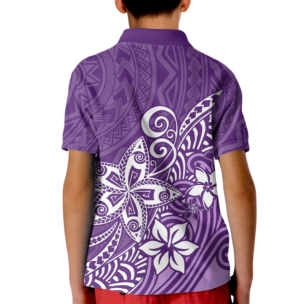 Polynesia Kid Polo Shirt Plumeria Purple Curves LT7 - Polynesian Pride