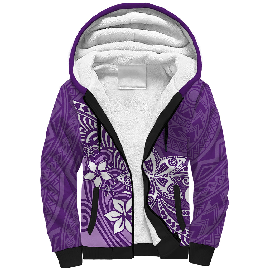 Polynesia Sherpa Hoodie Plumeria Purple Curves LT7 Unisex Purple - Polynesian Pride