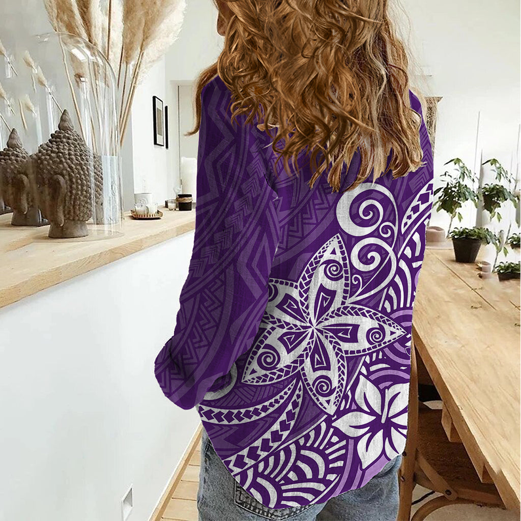 Polynesia Women Casual Shirt Plumeria Purple Curves LT7 - Polynesian Pride