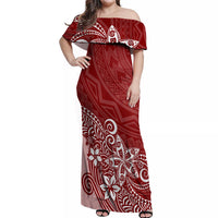 Polynesia Off Shoulder Maxi Dress Plumeria Red Curves LT7 Women Red - Polynesian Pride