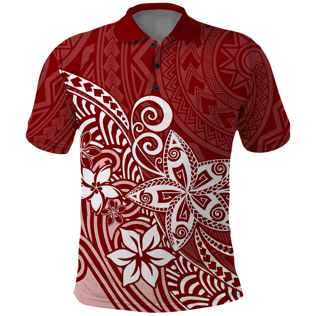 Polynesia Polo Shirt Plumeria Red Curves LT7 Red - Polynesian Pride
