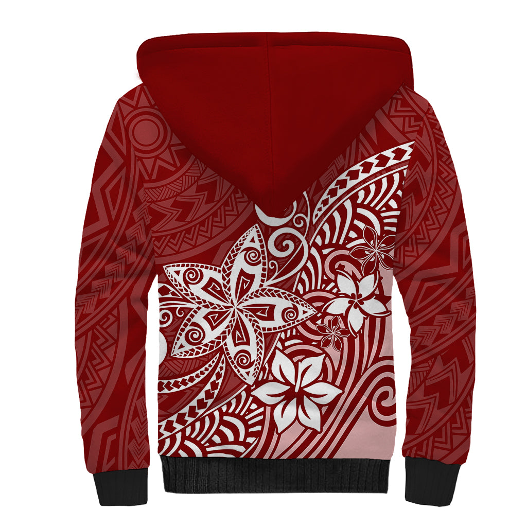Polynesia Sherpa Hoodie Plumeria Red Curves LT7 - Polynesian Pride