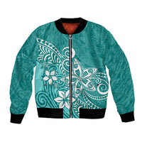 Polynesia Bomber Jacket Plumeria Teal Curves LT7 Unisex Teal - Polynesian Pride