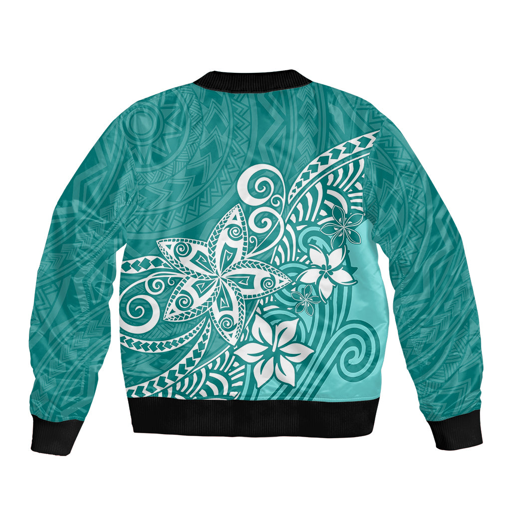 Polynesia Bomber Jacket Plumeria Teal Curves LT7 - Polynesian Pride