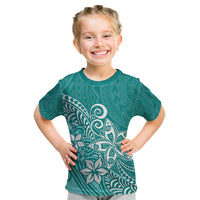 Polynesia Kid T Shirt Plumeria Teal Curves LT7 Teal - Polynesian Pride