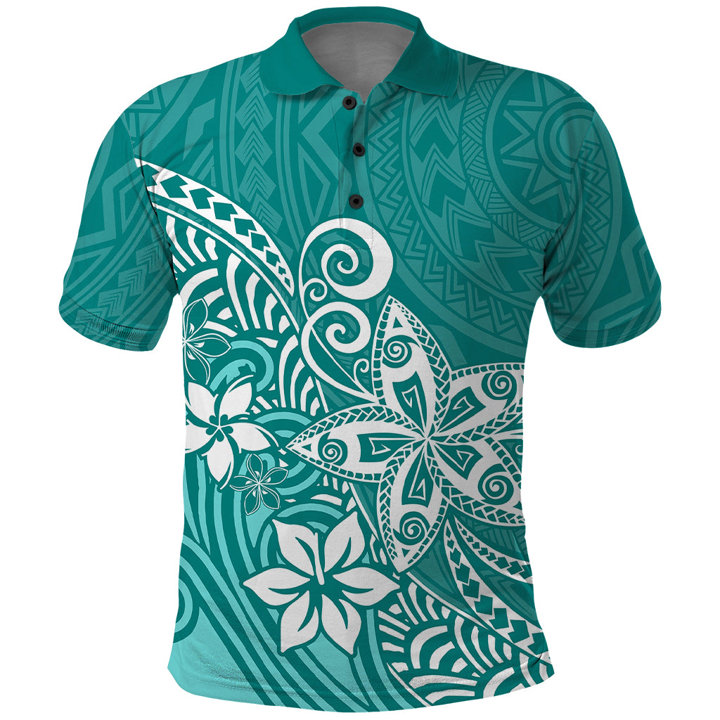Polynesia Polo Shirt Plumeria Teal Curves LT7 Teal - Polynesian Pride
