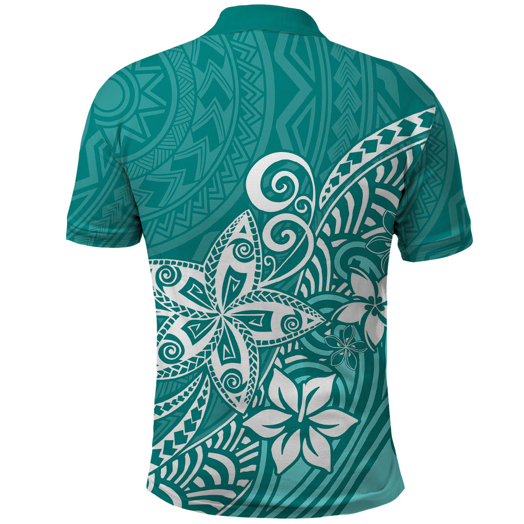 Polynesia Polo Shirt Plumeria Teal Curves LT7 - Polynesian Pride