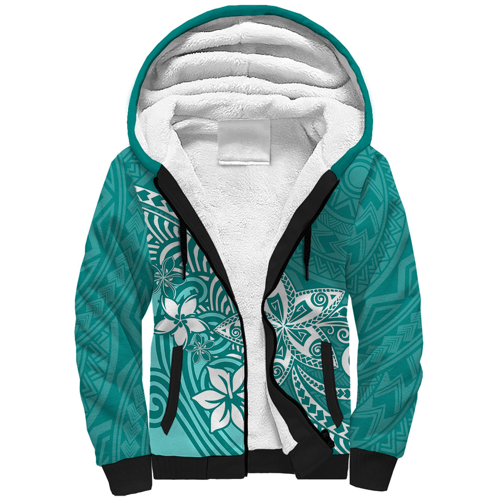 Polynesia Sherpa Hoodie Plumeria Teal Curves LT7 Unisex Teal - Polynesian Pride