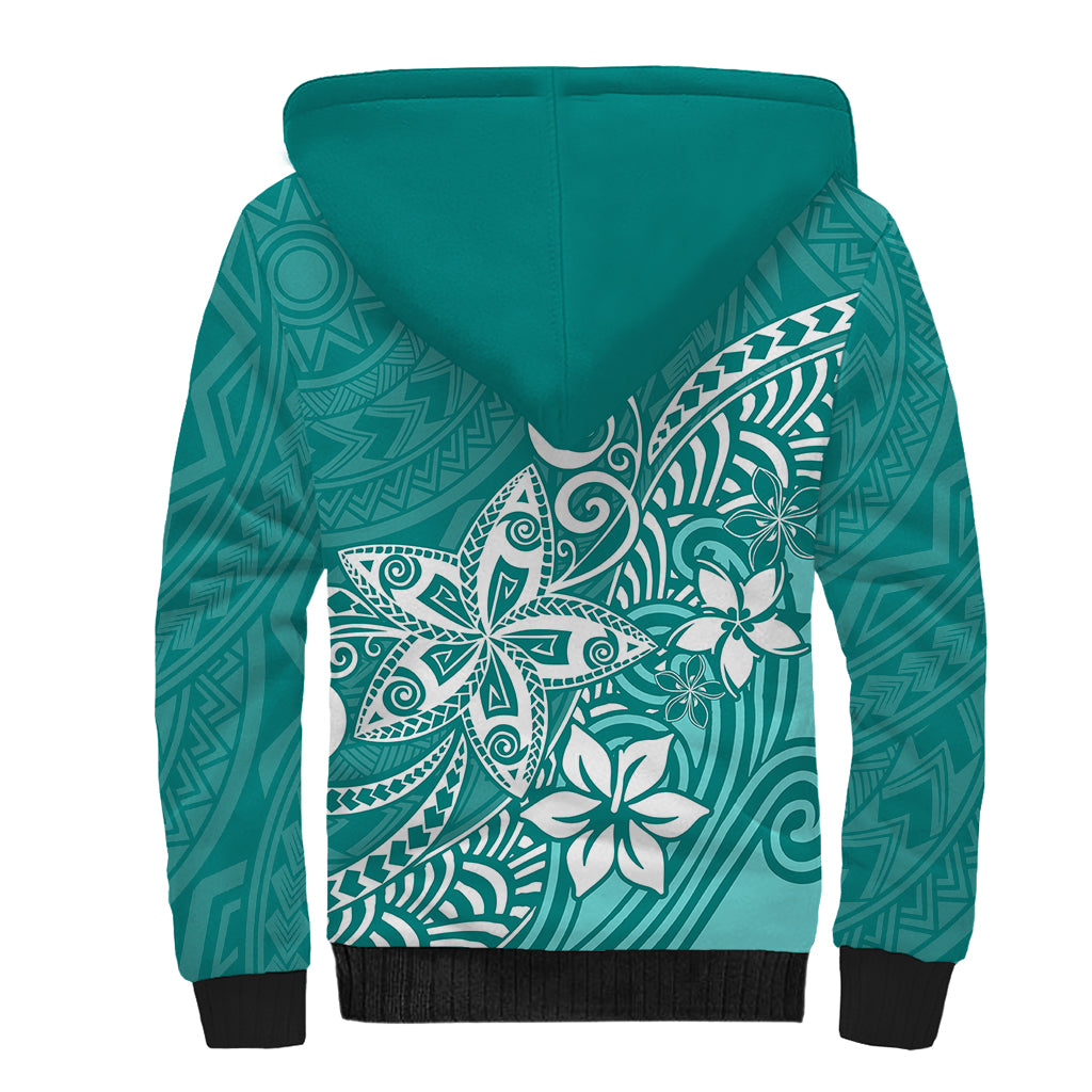 Polynesia Sherpa Hoodie Plumeria Teal Curves LT7 - Polynesian Pride