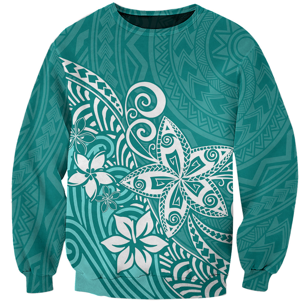 Polynesia Sweatshirt Plumeria Teal Curves LT7 Unisex Teal - Polynesian Pride