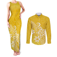 Polynesia Couples Matching Tank Maxi Dress and Long Sleeve Button Shirts Plumeria Yellow Curves LT7 Yellow - Polynesian Pride