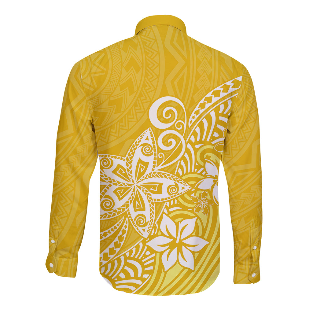 Polynesia Long Sleeve Button Shirt Plumeria Yellow Curves LT7 - Polynesian Pride