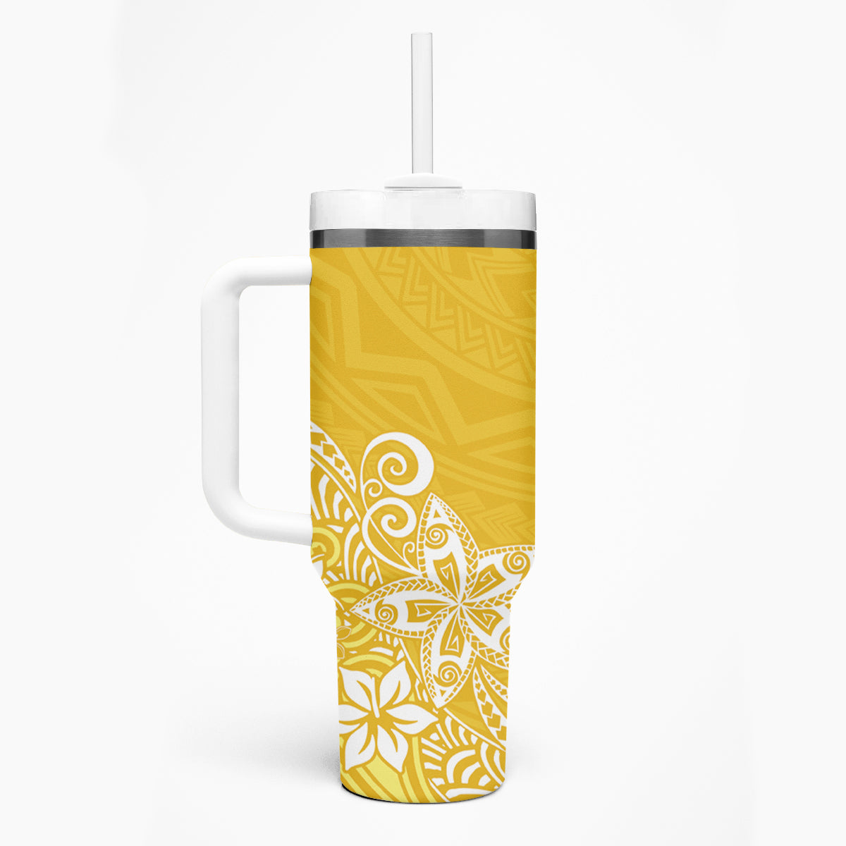 Hawaii Tumbler With Handle Plumeria Yellow Curves