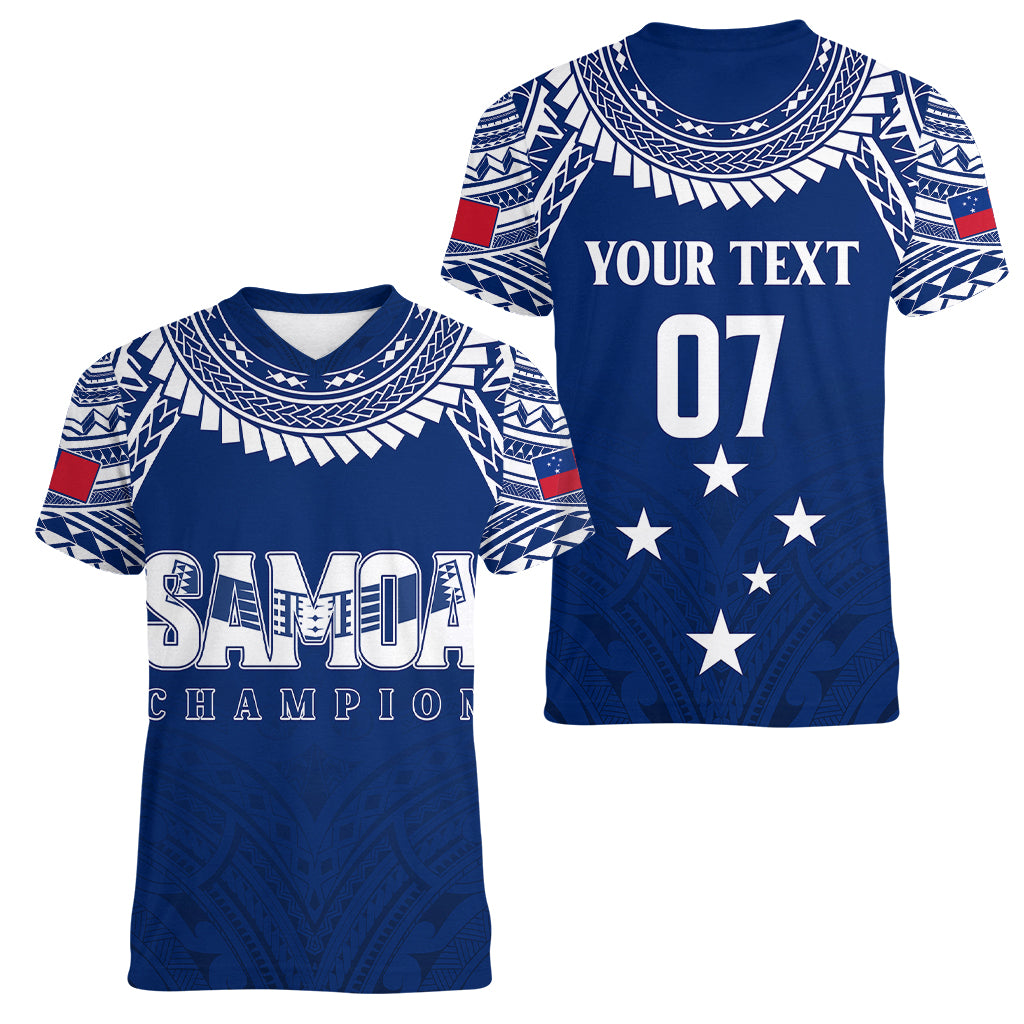 Personalised Samoa Rugby Women V Neck T Shirt WC 2023 Champions LT7 - Polynesian Pride