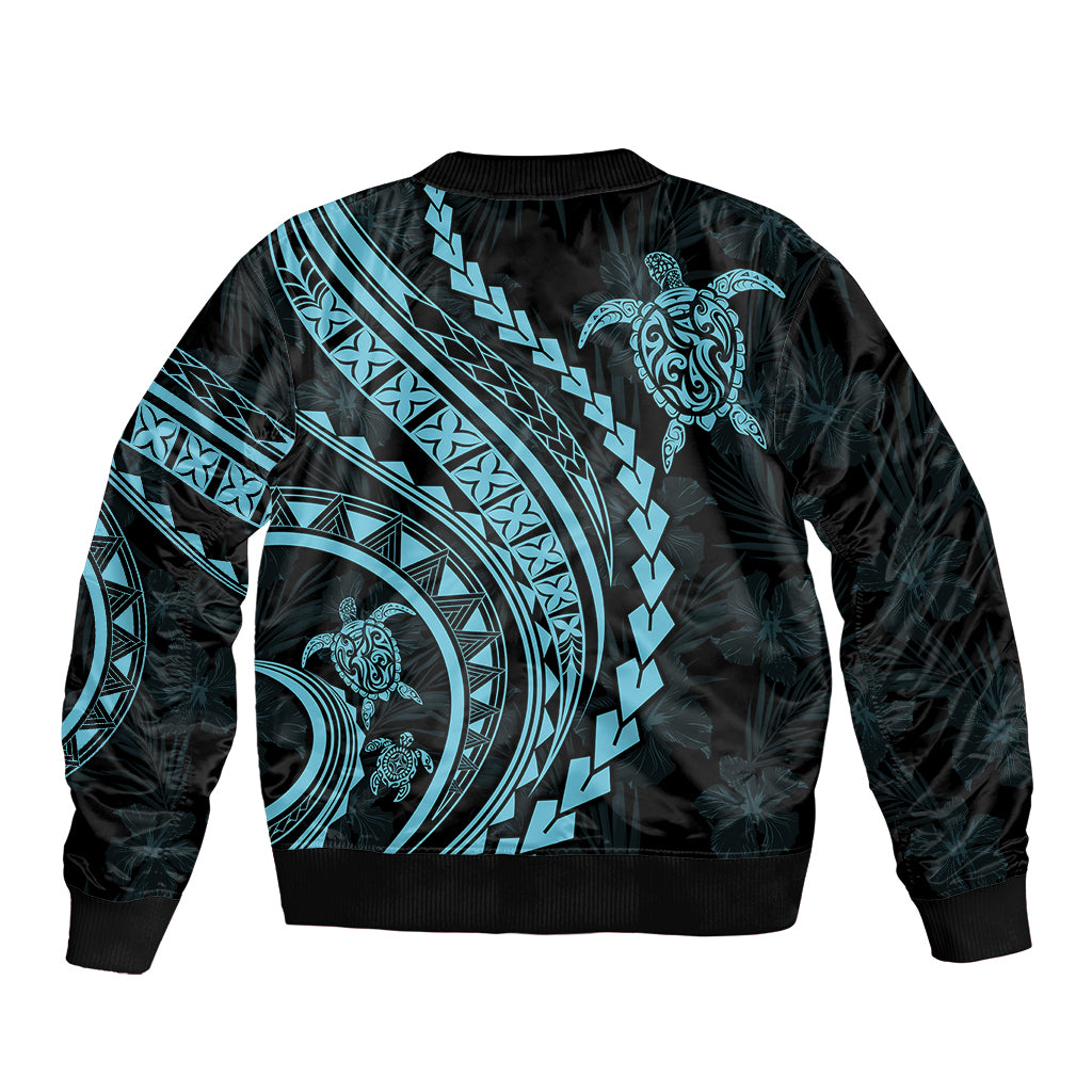 Polynesian Pride Bomber Jacket Turtle Hibiscus Luxury Style - Aquamarine LT7 - Polynesian Pride