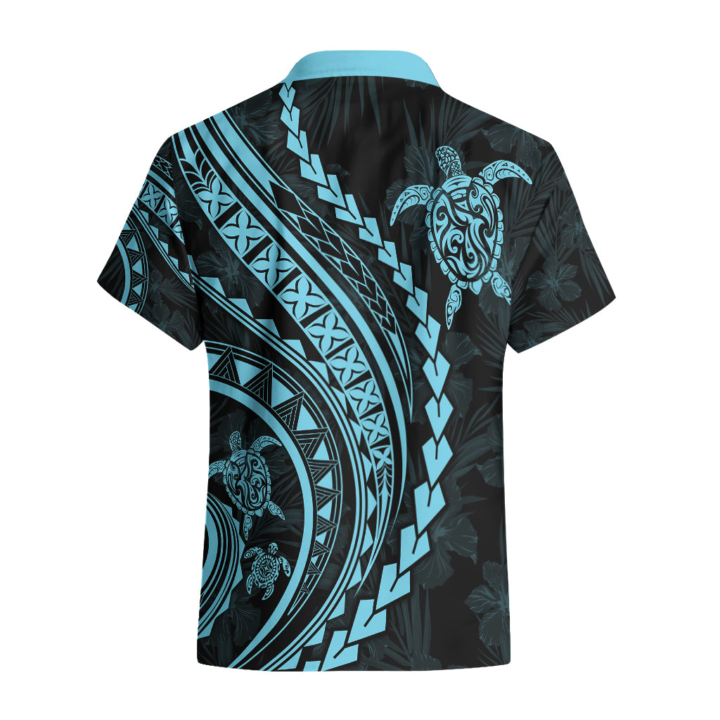Polynesian Pride Hawaiian Shirt Turtle Hibiscus Luxury Style - Aquamarine LT7 - Polynesian Pride