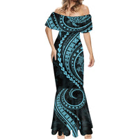 Polynesian Pride Mermaid Dress Turtle Hibiscus Luxury Style - Aquamarine LT7 - Polynesian Pride