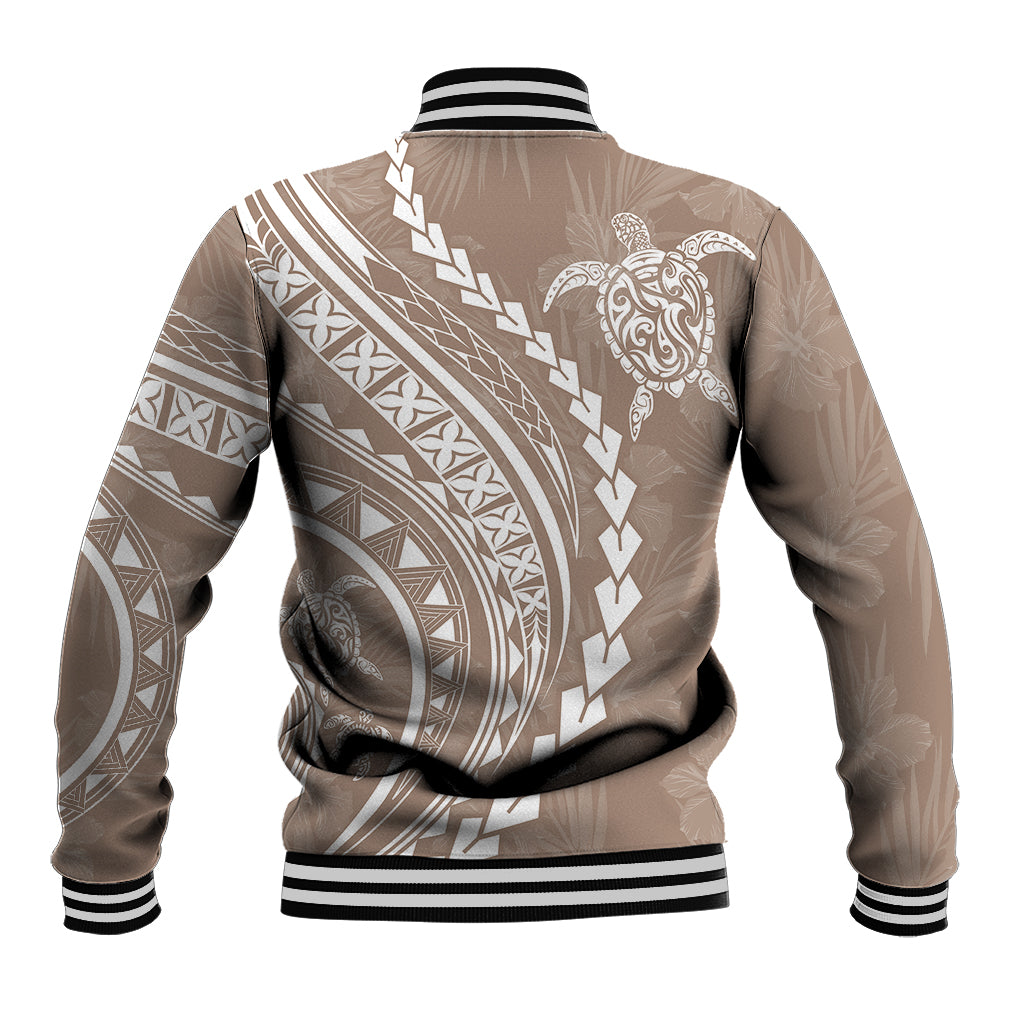 Polynesian Pride Baseball Jacket Turtle Hibiscus Luxury Style - Beige LT7 - Polynesian Pride