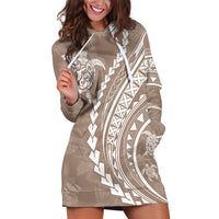 Polynesian Pride Hoodie Dress Turtle Hibiscus Luxury Style - Beige LT7 Beige - Polynesian Pride