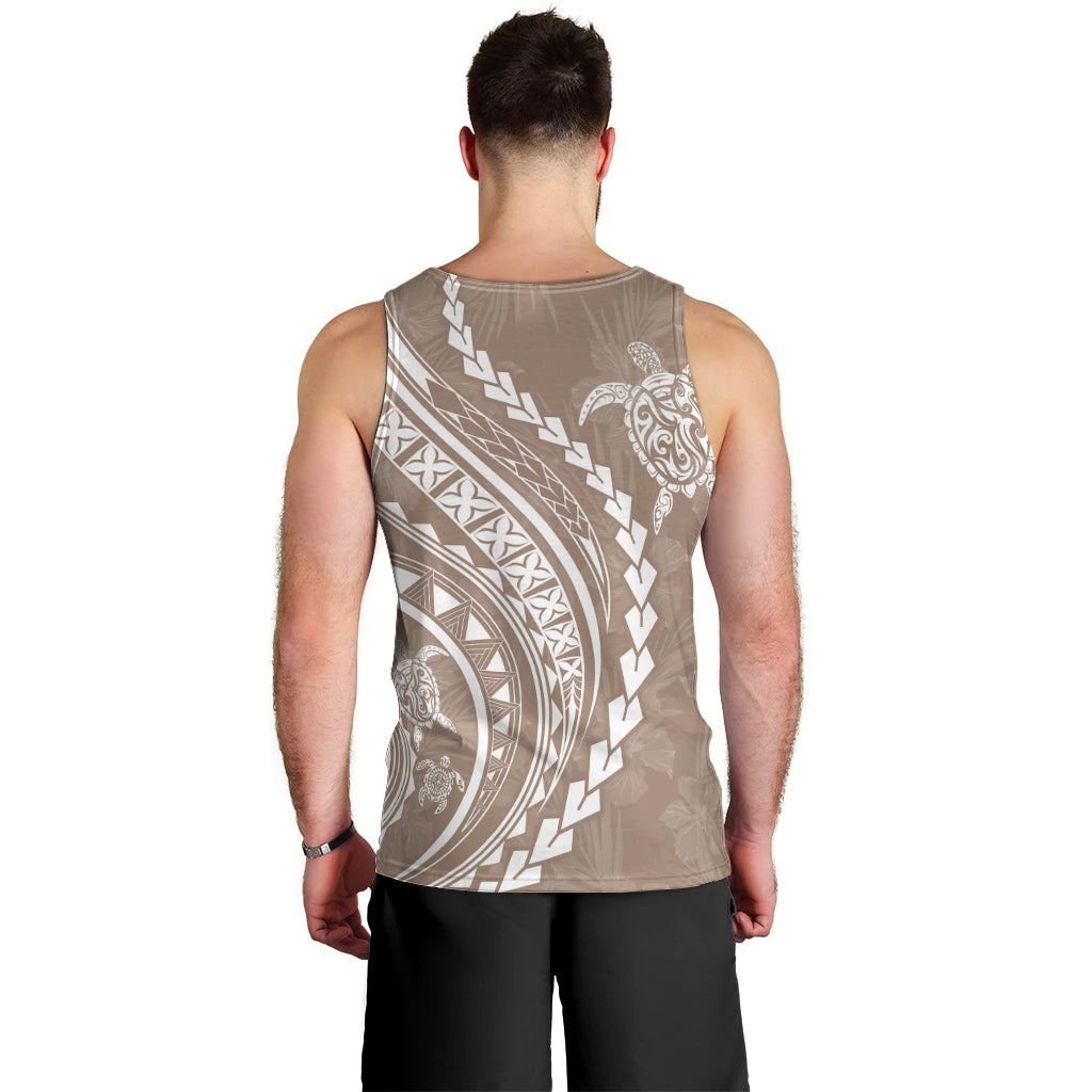 Polynesian Pride Men Tank Top Turtle Hibiscus Luxury Style - Beige LT7 - Polynesian Pride