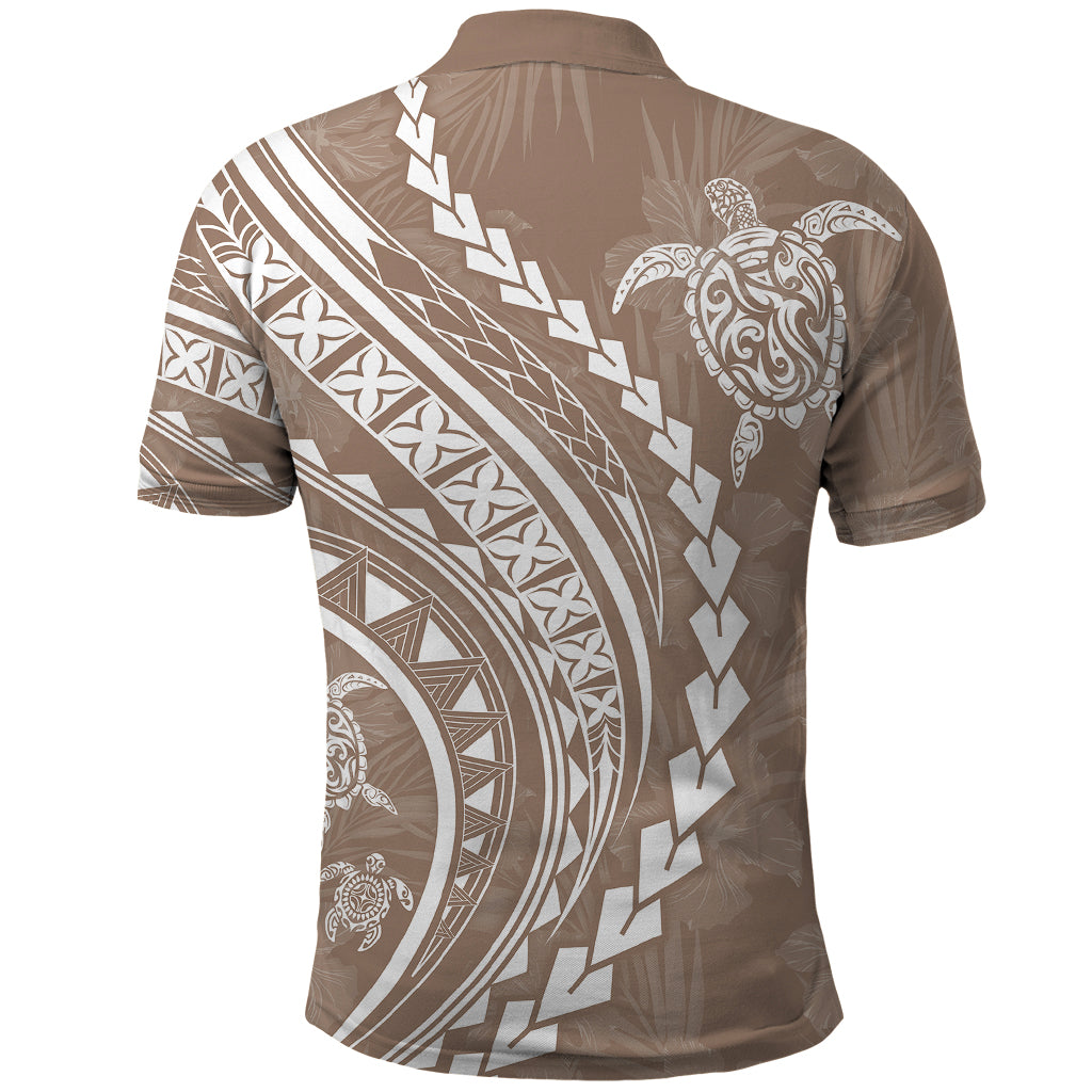 Polynesian Pride Polo Shirt Turtle Hibiscus Luxury Style - Beige LT7 - Polynesian Pride