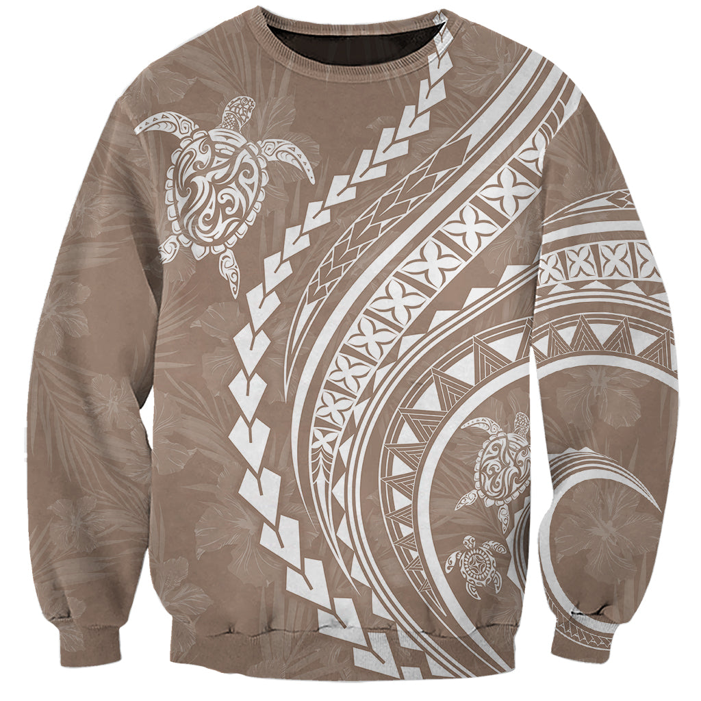 Polynesian Pride Sweatshirt Turtle Hibiscus Luxury Style - Beige LT7 Unisex Beige - Polynesian Pride
