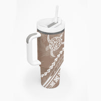 Polynesian Pride Tumbler With Handle Turtle Hibiscus Luxury Style - Beige