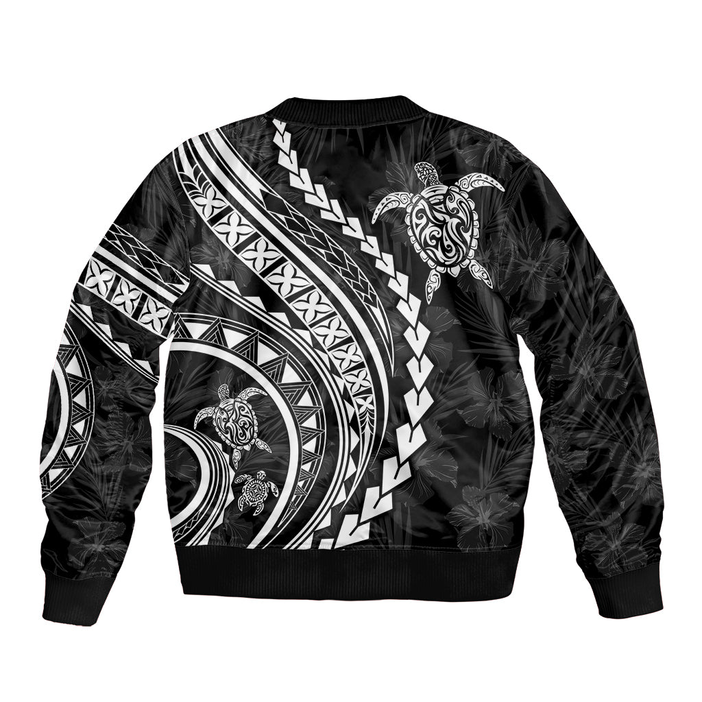 Polynesian Pride Bomber Jacket Turtle Hibiscus Luxury Style - Black LT7 - Polynesian Pride