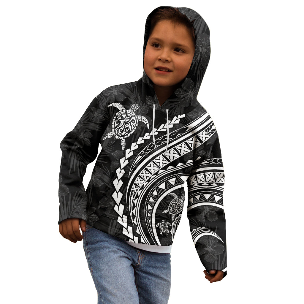 Polynesian Pride Kid Hoodie Turtle Hibiscus Luxury Style - Black LT7 - Polynesian Pride