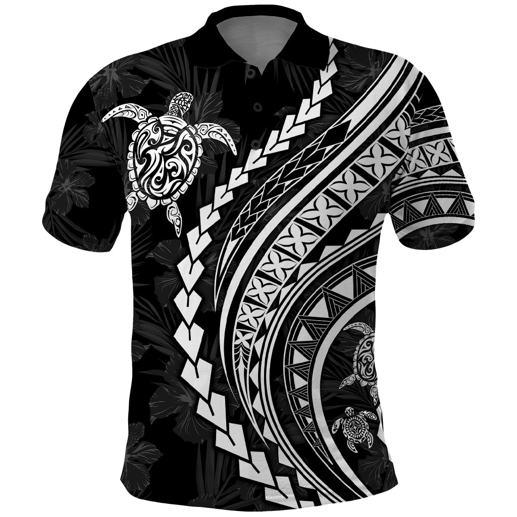 Polynesian Pride Polo Shirt Turtle Hibiscus Luxury Style - Black LT7 Black - Polynesian Pride