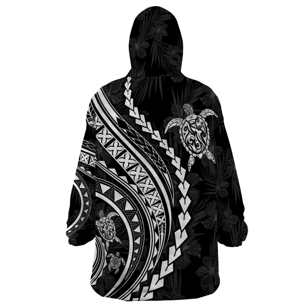 Polynesian Pride Wearable Blanket Hoodie Turtle Hibiscus Luxury Style - Black LT7 - Polynesian Pride