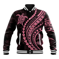 Polynesian Pride Baseball Jacket Turtle Hibiscus Luxury Style - Carnation Pink LT7 Unisex Carnation Pink - Polynesian Pride